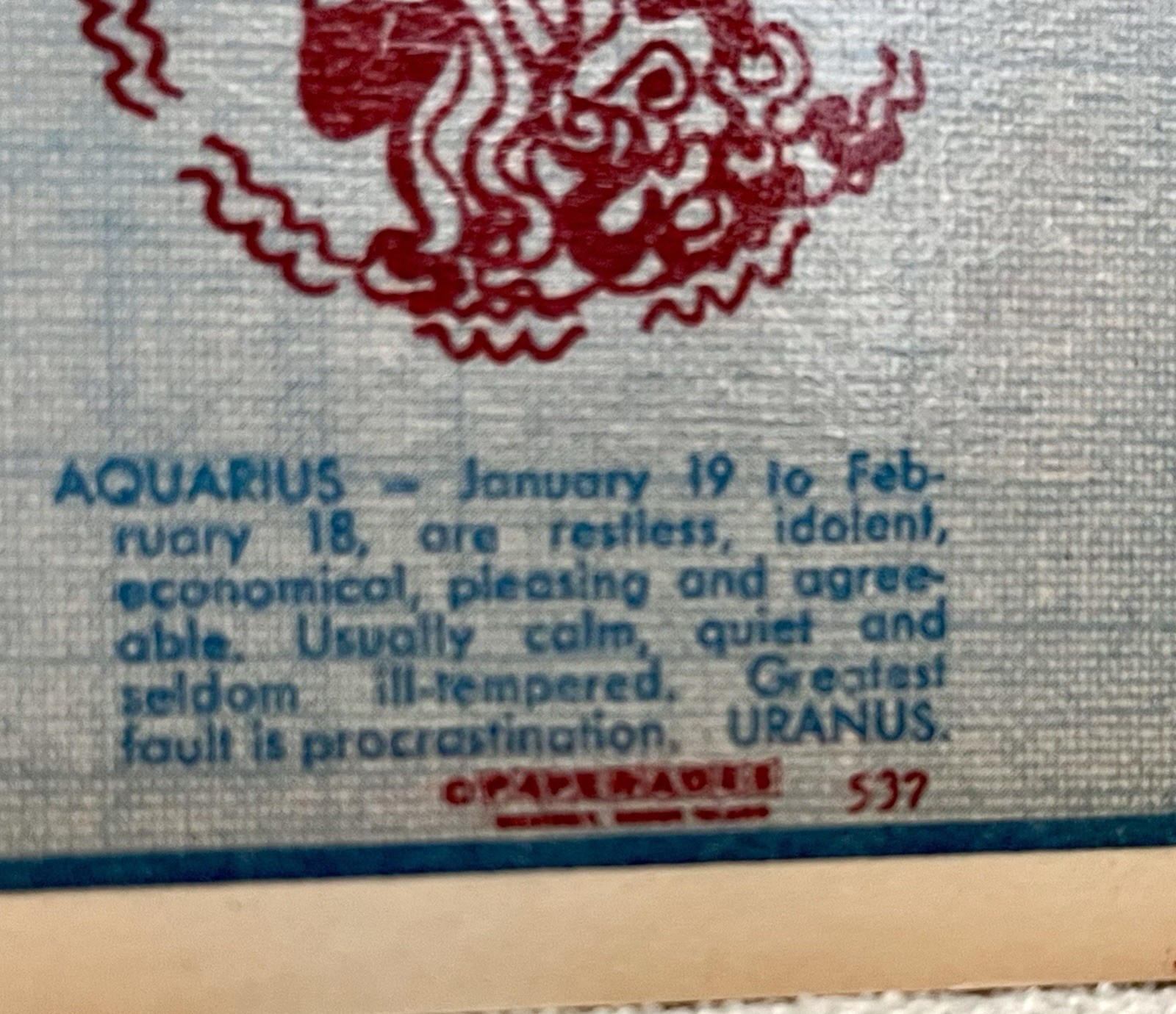 1970s Era ZODIAC Horoscope Months Graphic Paper Plastic Laminate Placemat USA