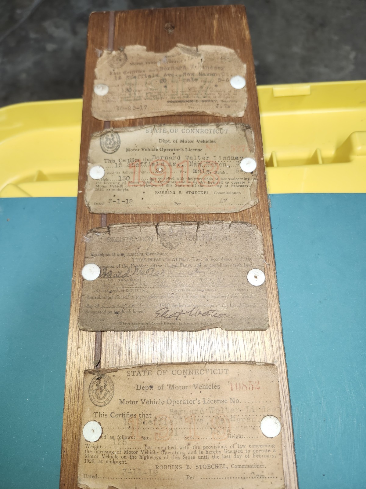 Vintage 1911 thru 1924 Connecticut DMV Paper Driver’s License Display Americana