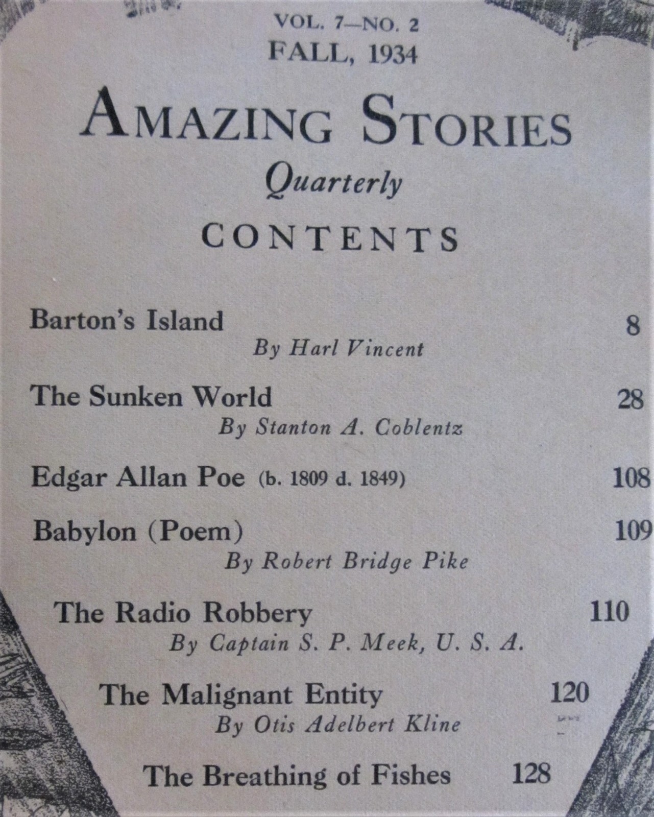 AMAZING STORIES QUARTERLY~FALL 1934~V.7 N.2~O A KLINE~STANTON COBLENTZ~POOR