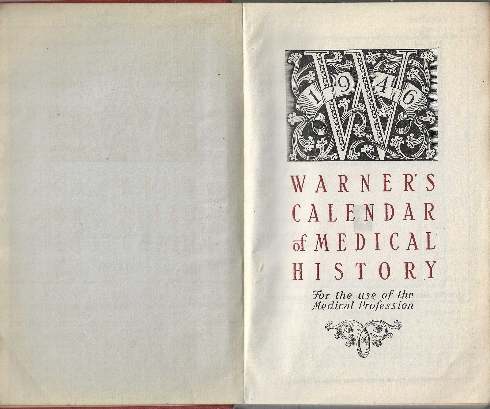 1946 WARNER’S CALENDAR OF MEDICAL HISTORY For The Use Of The Medical Profession