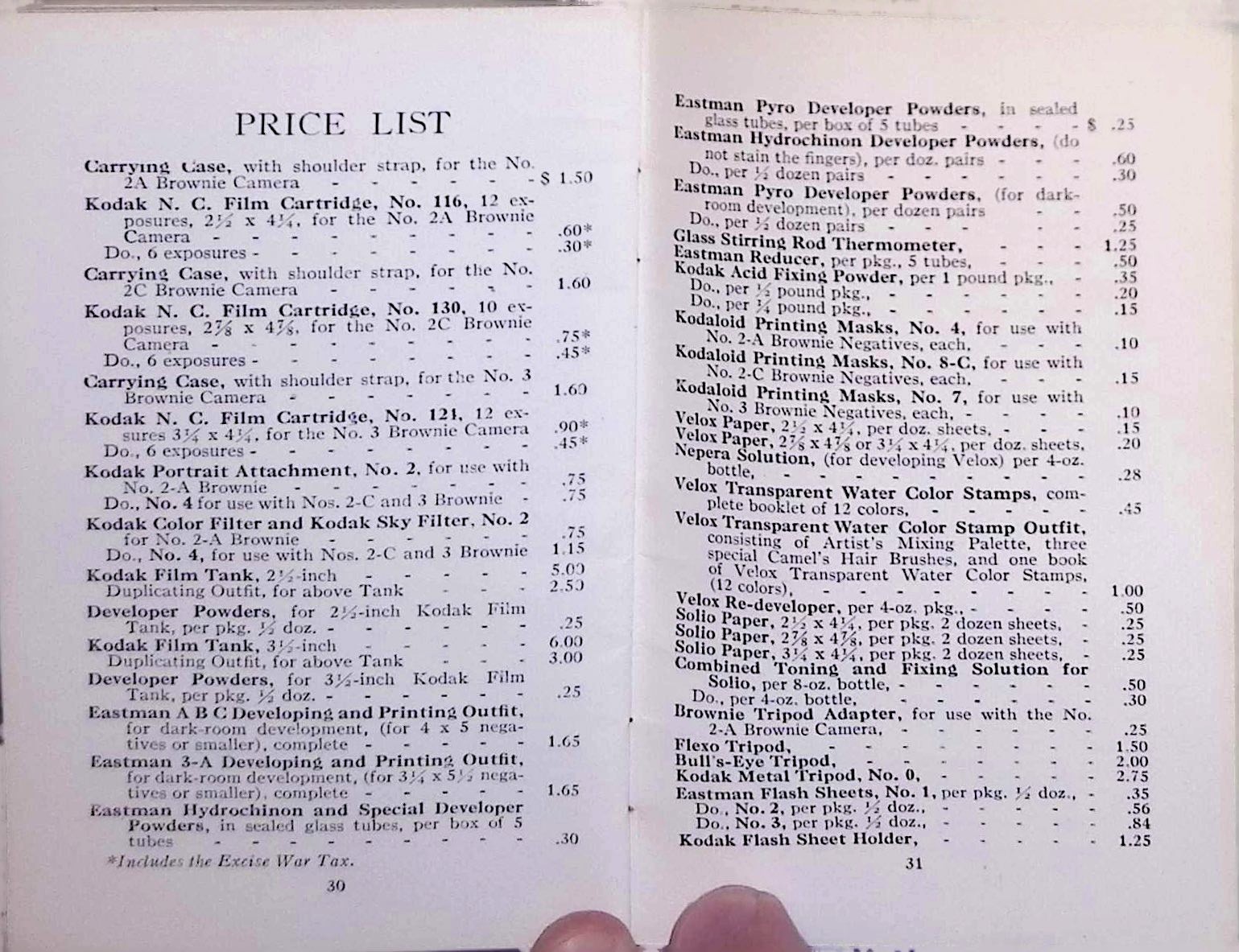 Kodak Brownie 2A 2C 3 Camera Instruction Booklet c1910s Price List