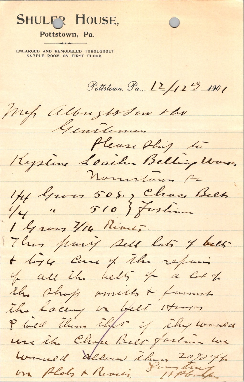 Early 1900s Ruled Paper Faded Handwriting Purple Checkmark Archival Sheet