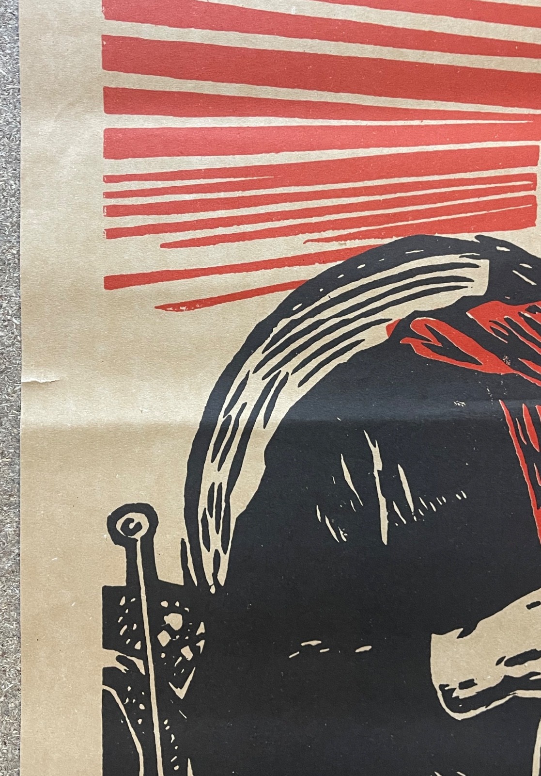 1968 Chinese Cultural Revolution Poster Woman Driving Tractor Under Mao