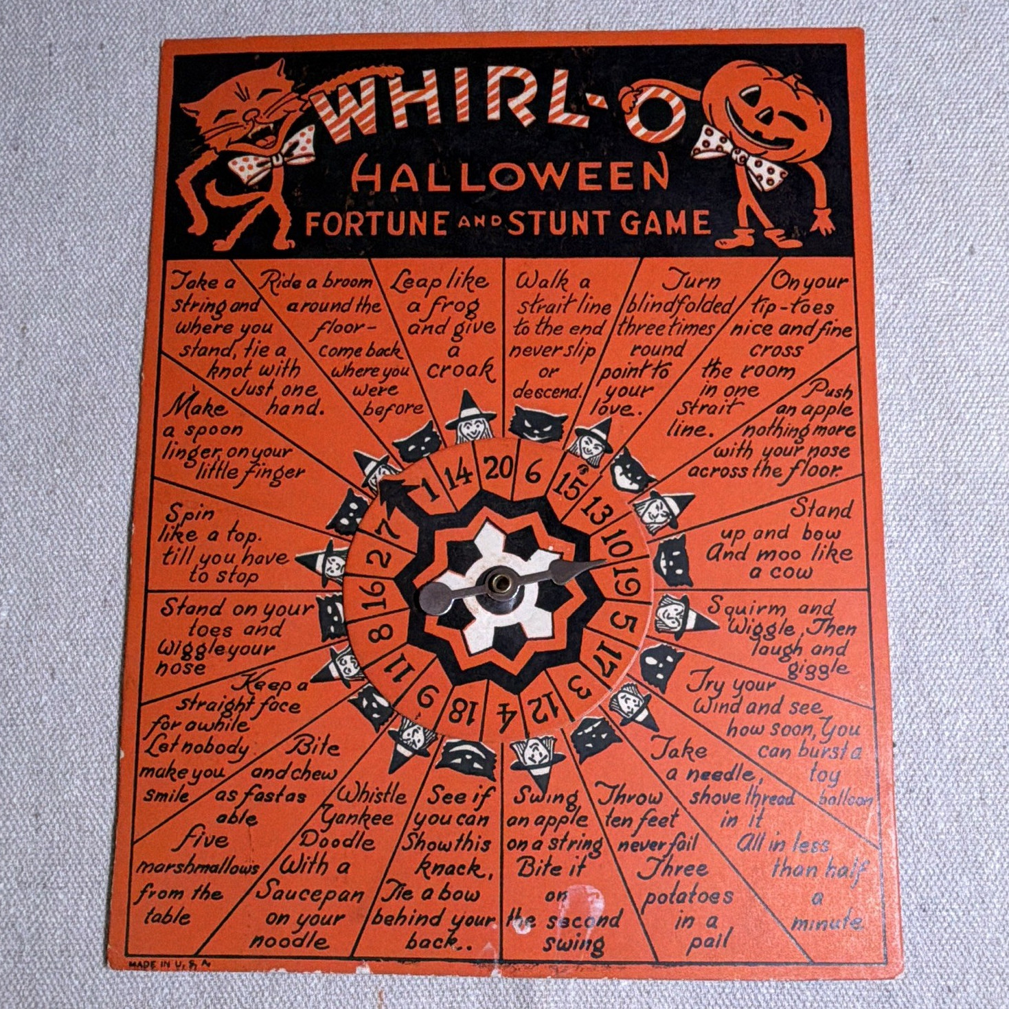 Halloween Fortune & Stunt Game “Whirl-O Fortunes” by Sandra Pearl Paper Sheet