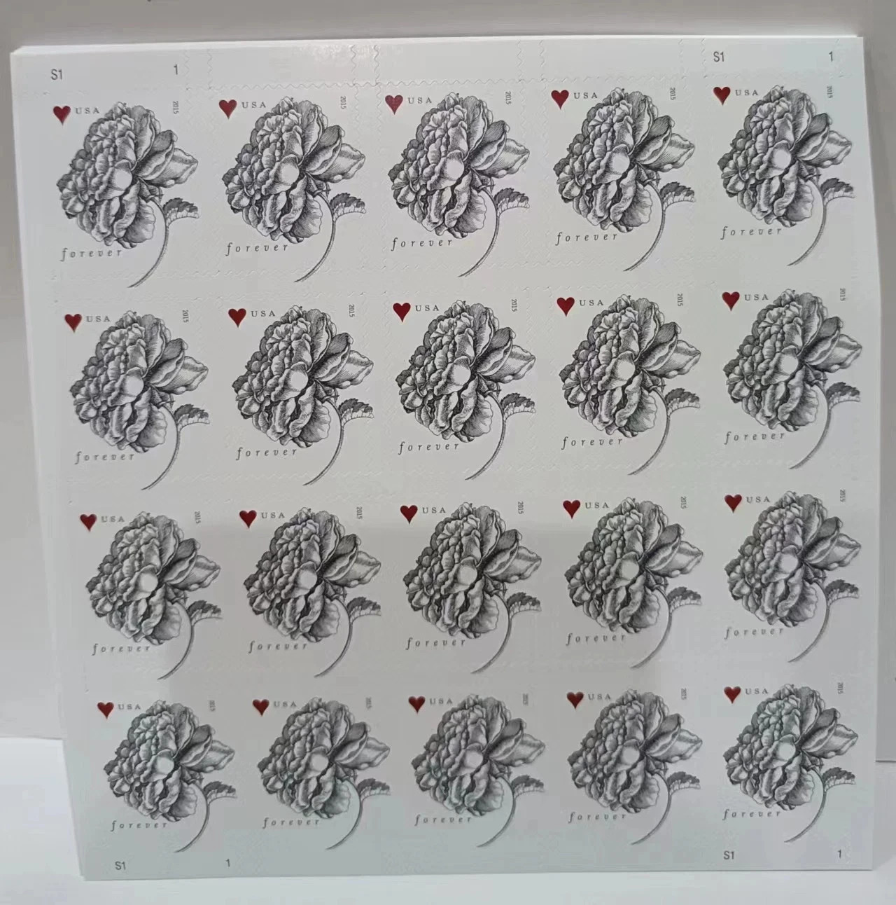 2015 USPS SHEET OF 100 FIRST CLASS LETTER STAMPS VINTAGE ROSE WEDDING INVITE 73¢
