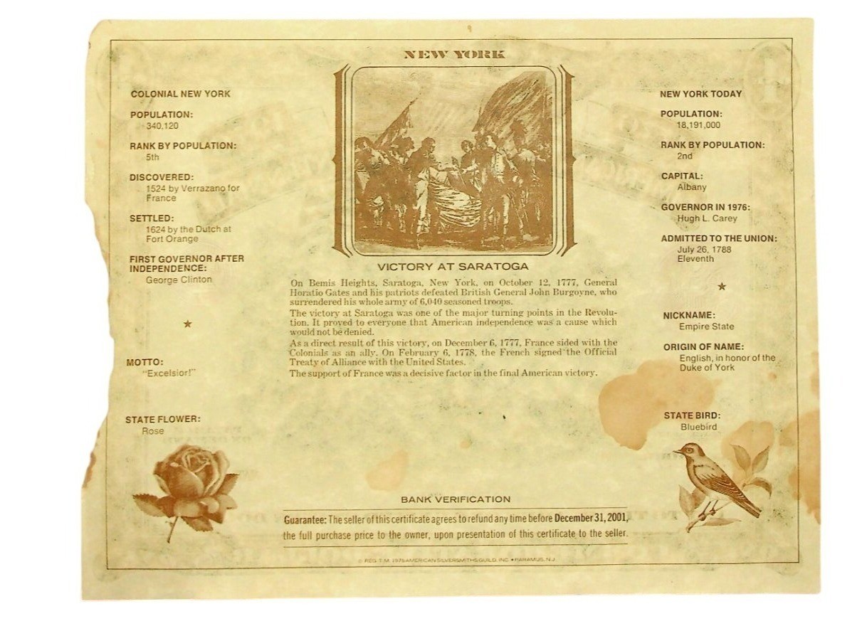 2-1926 Commemorative Dollar Certificate Replica American Revolution Bicentennial