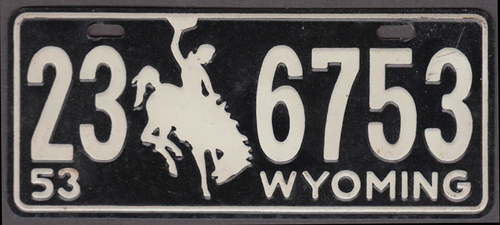 1953 Wyoming 23 6753 Wheaties metal license plate with FREE ad reprint