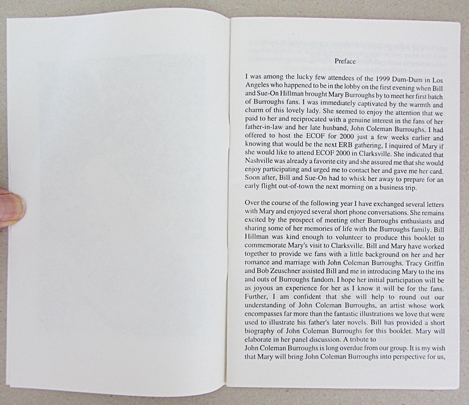 MARY BURROUGHS~JOHN COLEMAN BURROUGHS~ECOF 2000 CHAPBOOK~BILL HILLMAN~28 pages