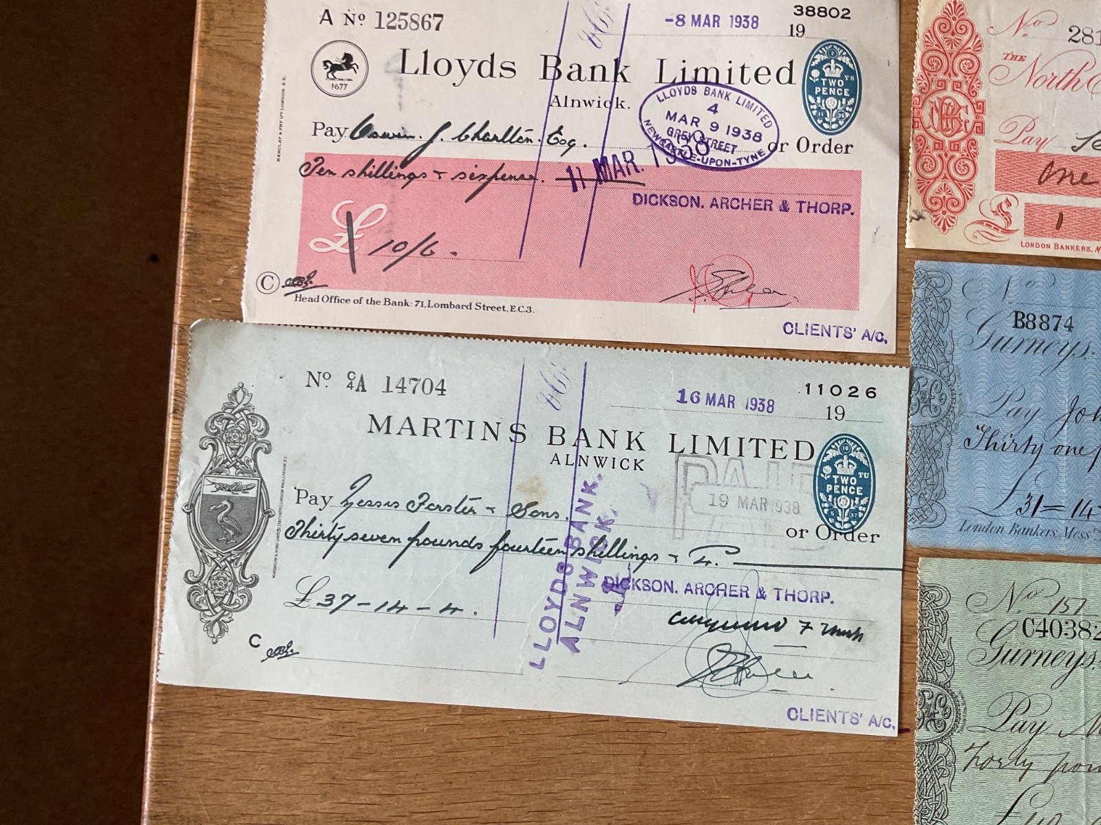 British vintage used cheques 6 items B5344