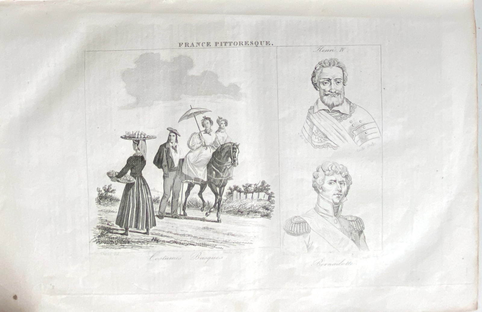 Picturesque France Engraving 1835 Basque Costumes – Henri IV – Bernadotte