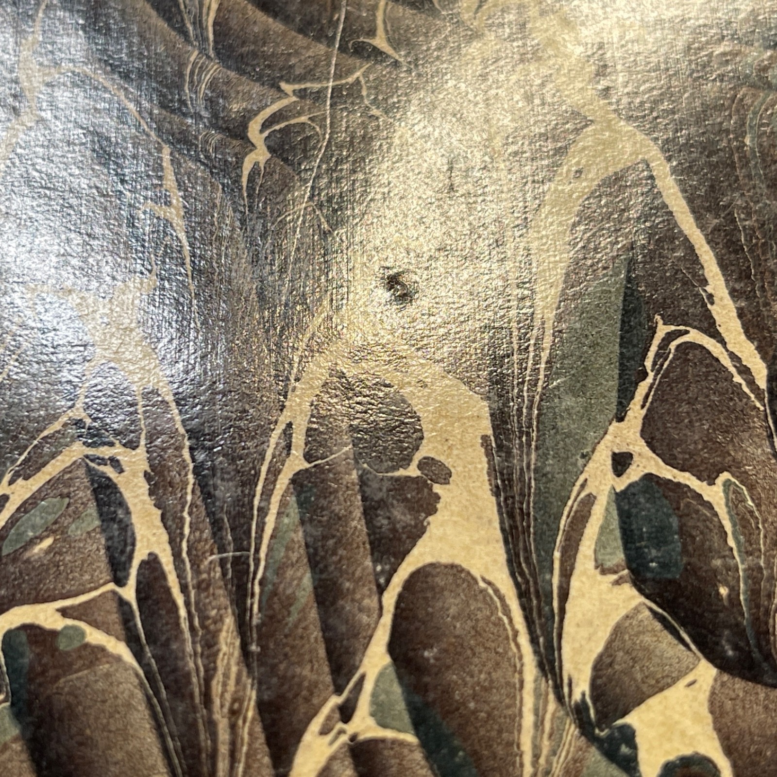 Antique Marbled End Papers Pair Bookbinding Brown Cream Green