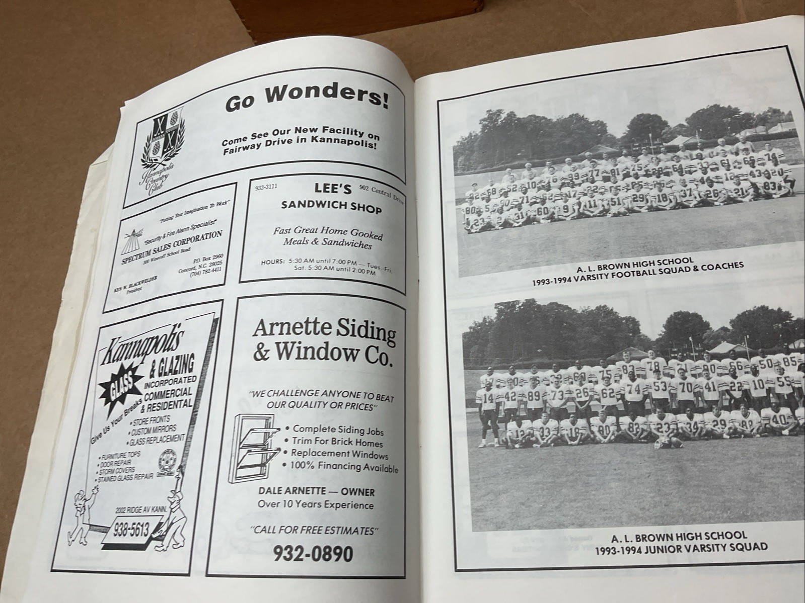 3 Sep 1993 Football Program A.L Brown Vs Statesville High School Nc B69
