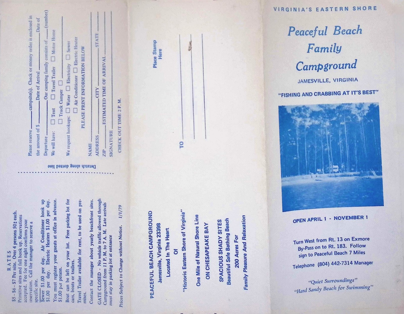 Peaceful Beach Family Campground Brochure VA Eastern Shore c1960s-80s