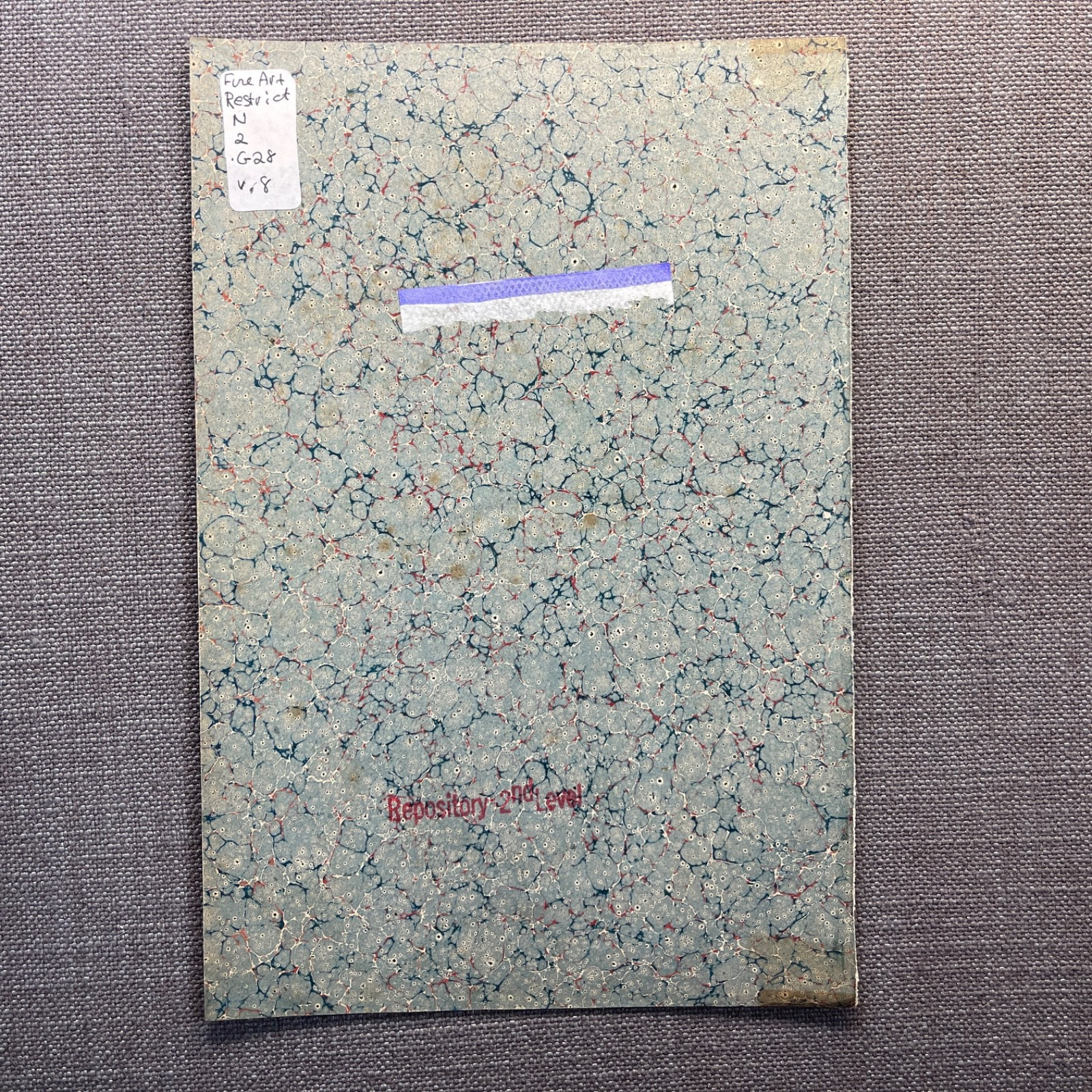 Antique Marbled End Papers Pair Bookbinding Blue Red White
