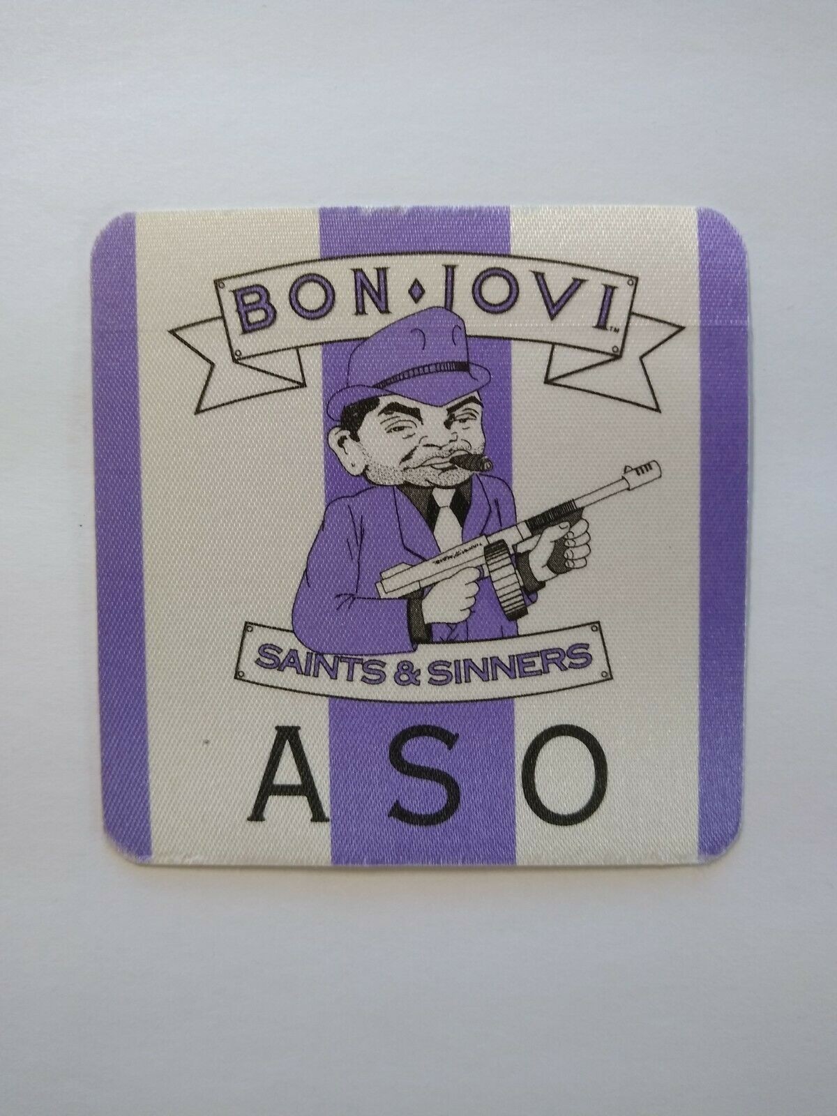 Bon Jovi Backstage Pass Gangster With Gun Original 1989 Rock Concert ASO Purple