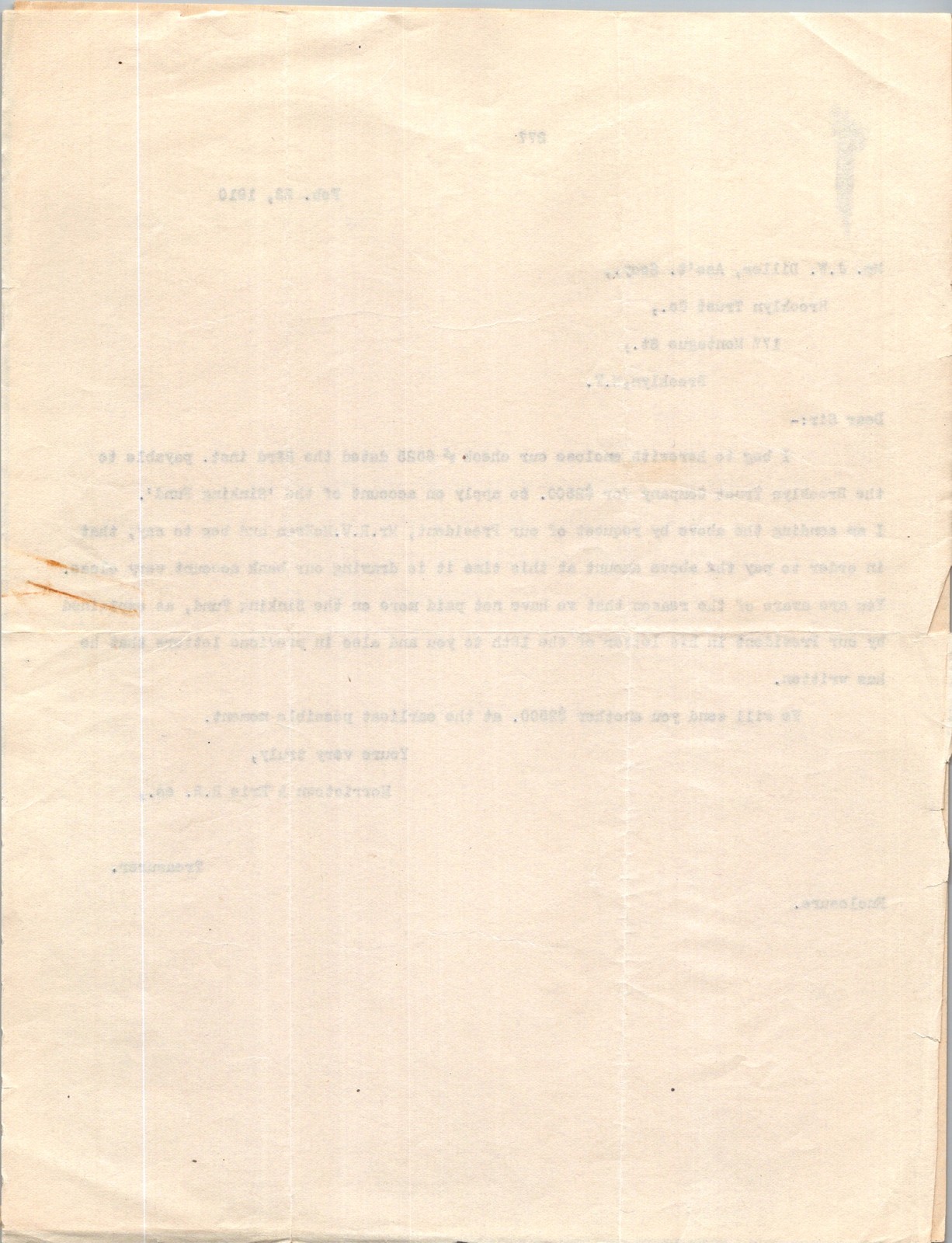 1910 Brooklyn Trust Co Auditor Letter Gross Earnings Statement Montague St