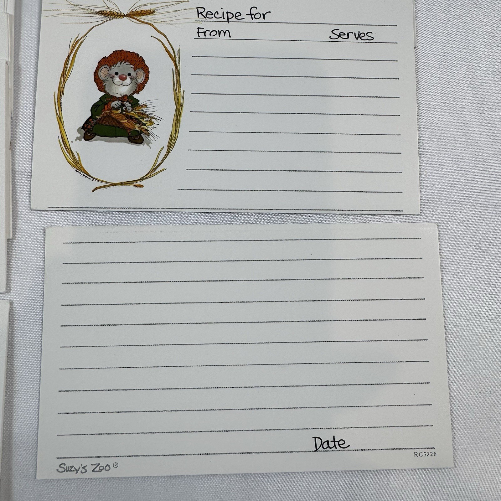 VTG Lot of Suzy’s Zoo Folded Cute Mouse Duck Recipe Cards 20 Count W/sleeves