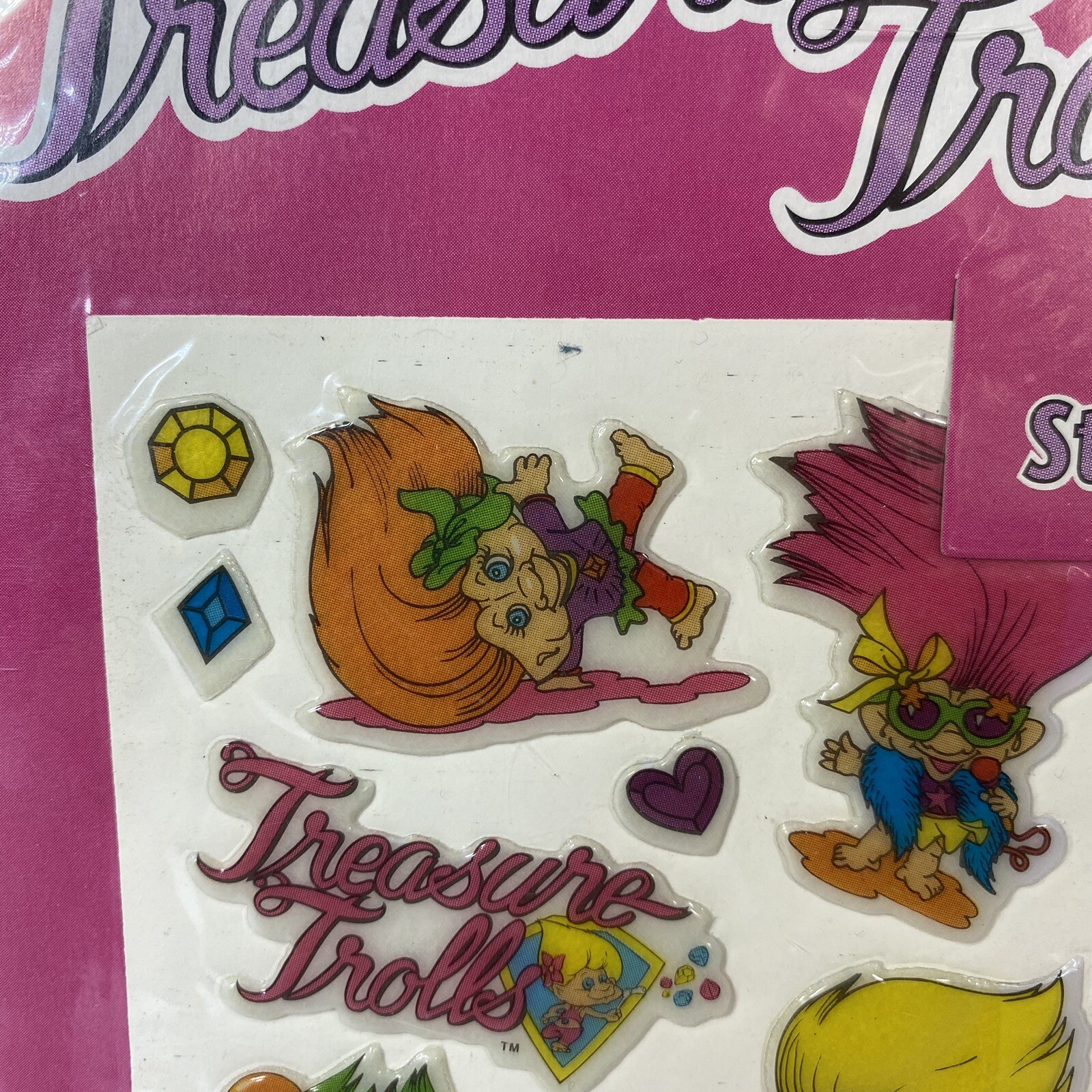 Vintage Treasure Trolls Puffy Stickers 4×6 Sheet 1992 NOS Sealed Package NEW