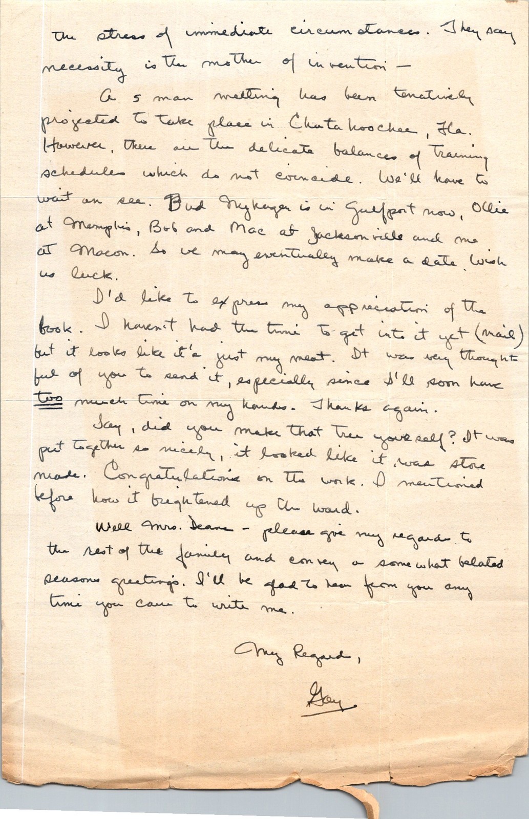 WWII US Army Air Force Letter Jay Chattahoochee FL 1940s Handwritten