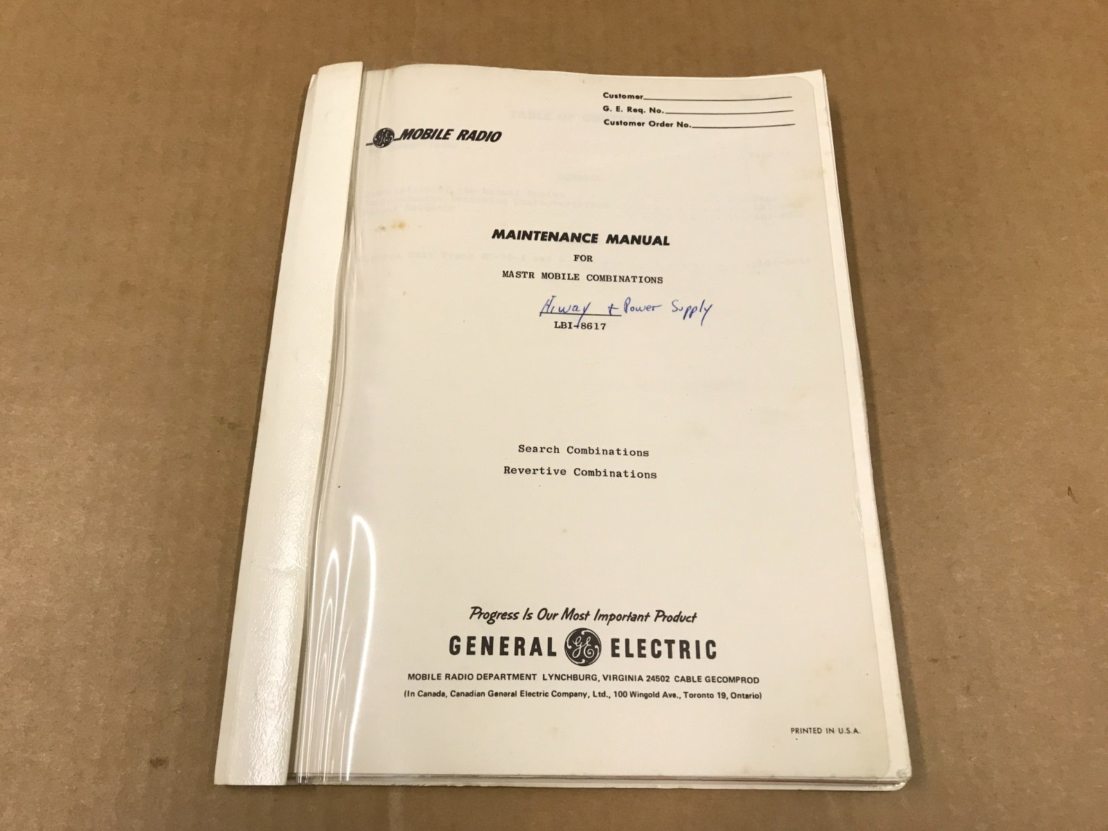Vintage General Electric Maintenance Manual For Hi-Way & Power Supply- LBI-8617