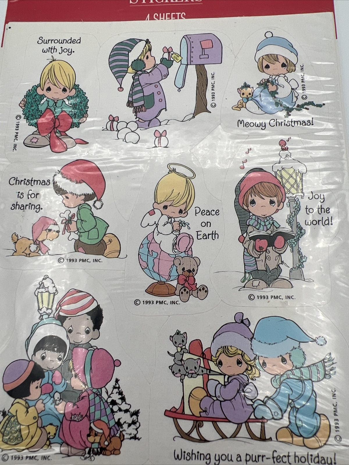 Vintage Hallmark Precious Moments Christmas Stickers 1993 4 Sheets NOS