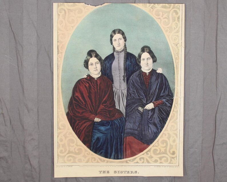 1852 N. Currier Hand Colored “The Sisters” Print
