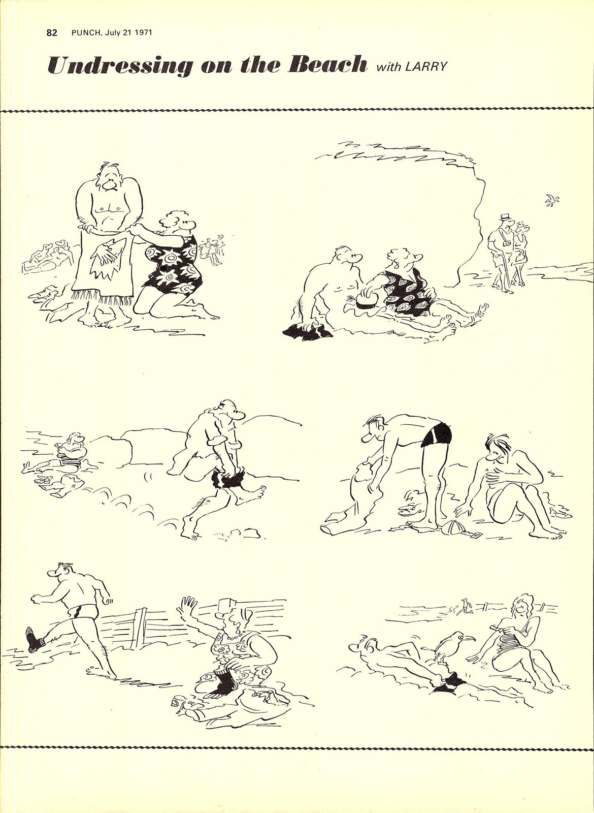 Original 1971 Punch Cartoon Page ‘UNDRESSING ON THE BEACH’ Vintage LARRY Print