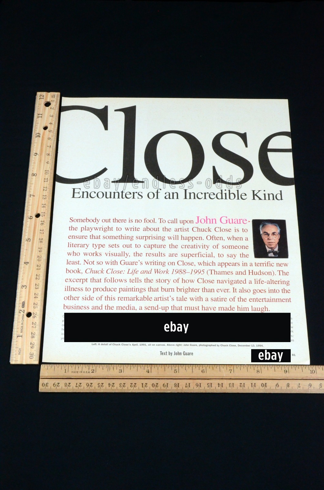 1995 Chuck Close John Guare 4-pg Magazine Page Article Clipping Print Ad Poster