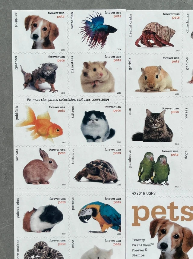 Discount USPS Stamps Pristine MNH 2016 5 SHEETS 100 FIRST CLASS LETTER PETS US S