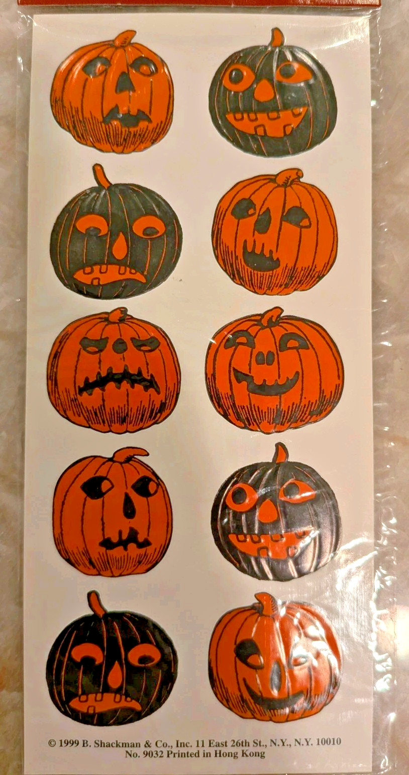 Vintage Halloween Stickers, Shackman & Co, Peel Off -Press On Unused  Retro 1999