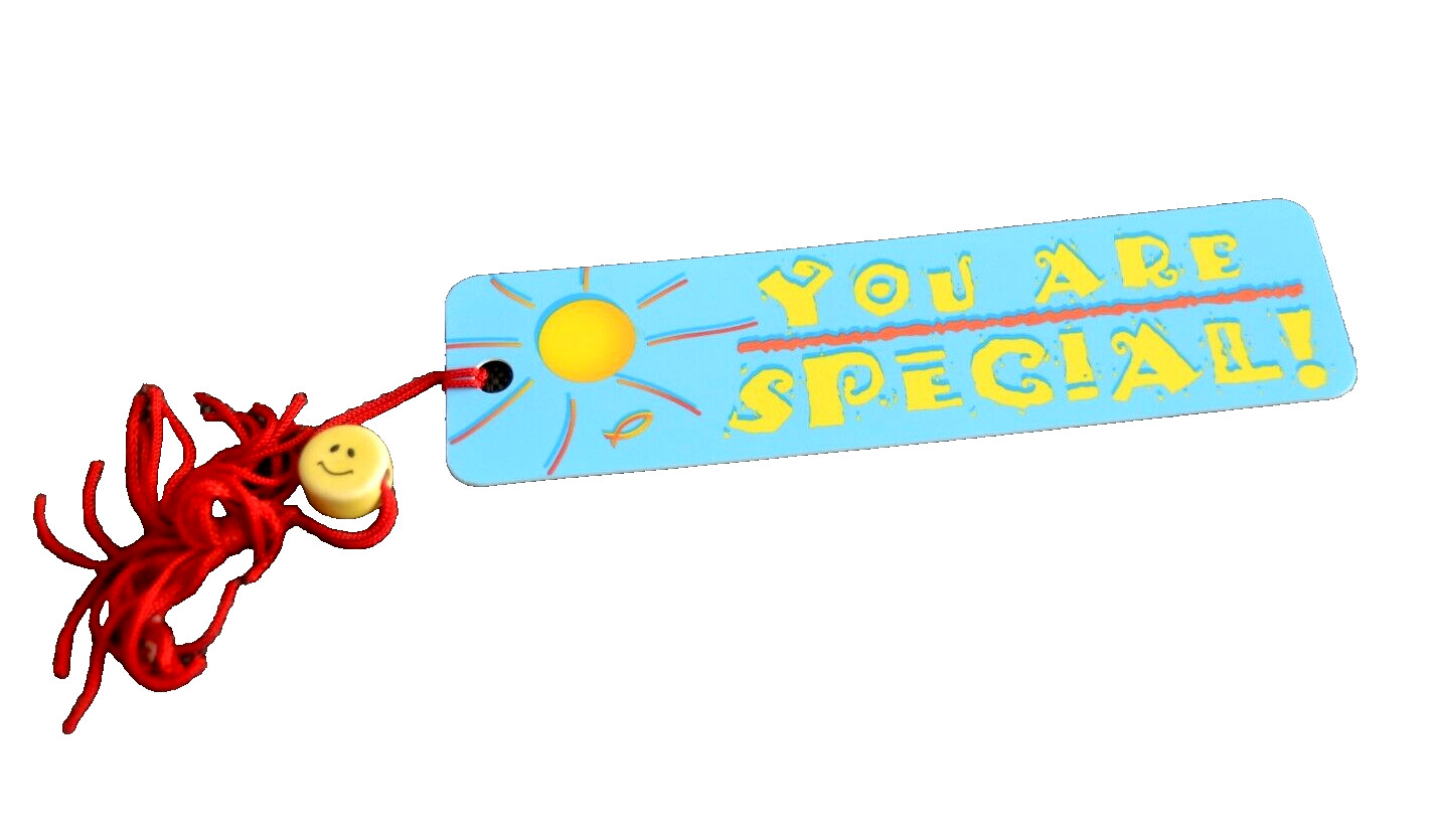 YOUR ARE SPECIAL! Paper Bookmark Vintage Antioch BEADED TASSEL SMILEY FACE BEAD