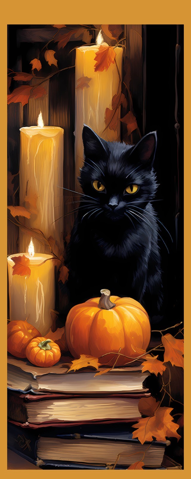 Halloween BLACK CAT Books Pumpkins & Candles – Laminated Photo Bookmark