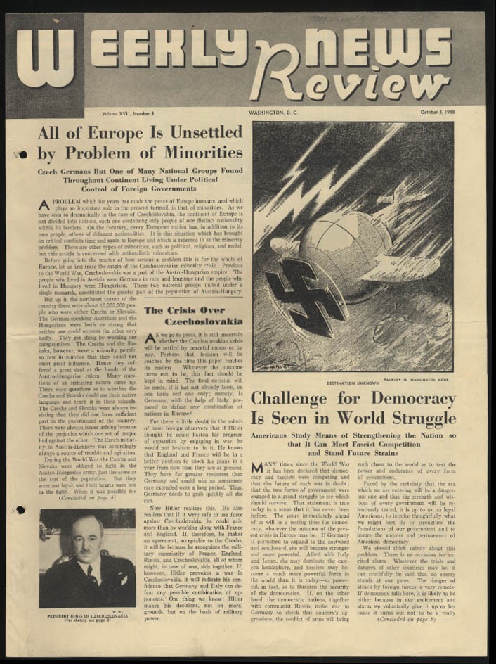 WEEKLY NEWS REVIEW school paper 10/3 1938 Nazi Power Destination Unknown