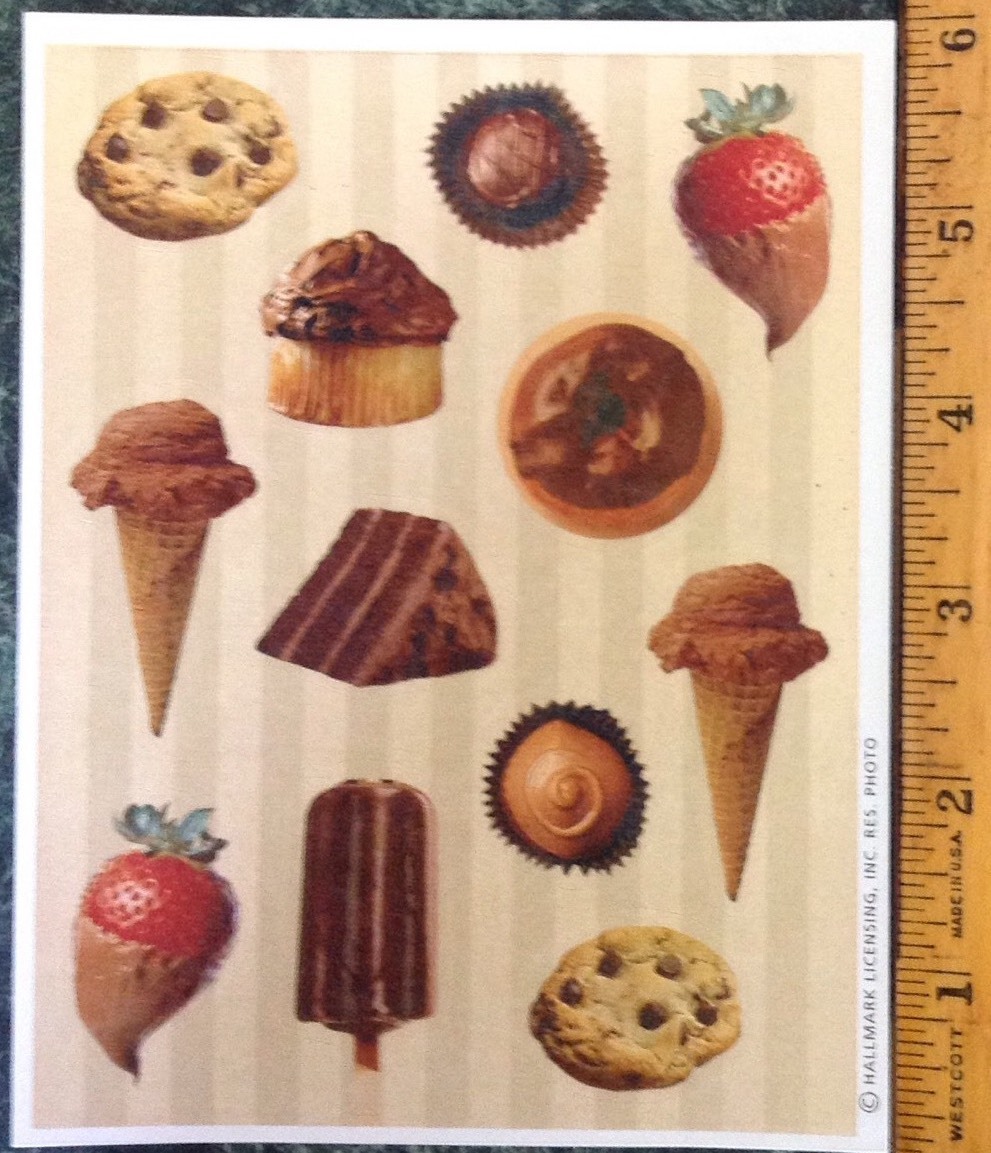 VTG 80s Hallmark CHOCOLATE Matte Scratch & Sniff Cookie Food Sheet Stickers RARE