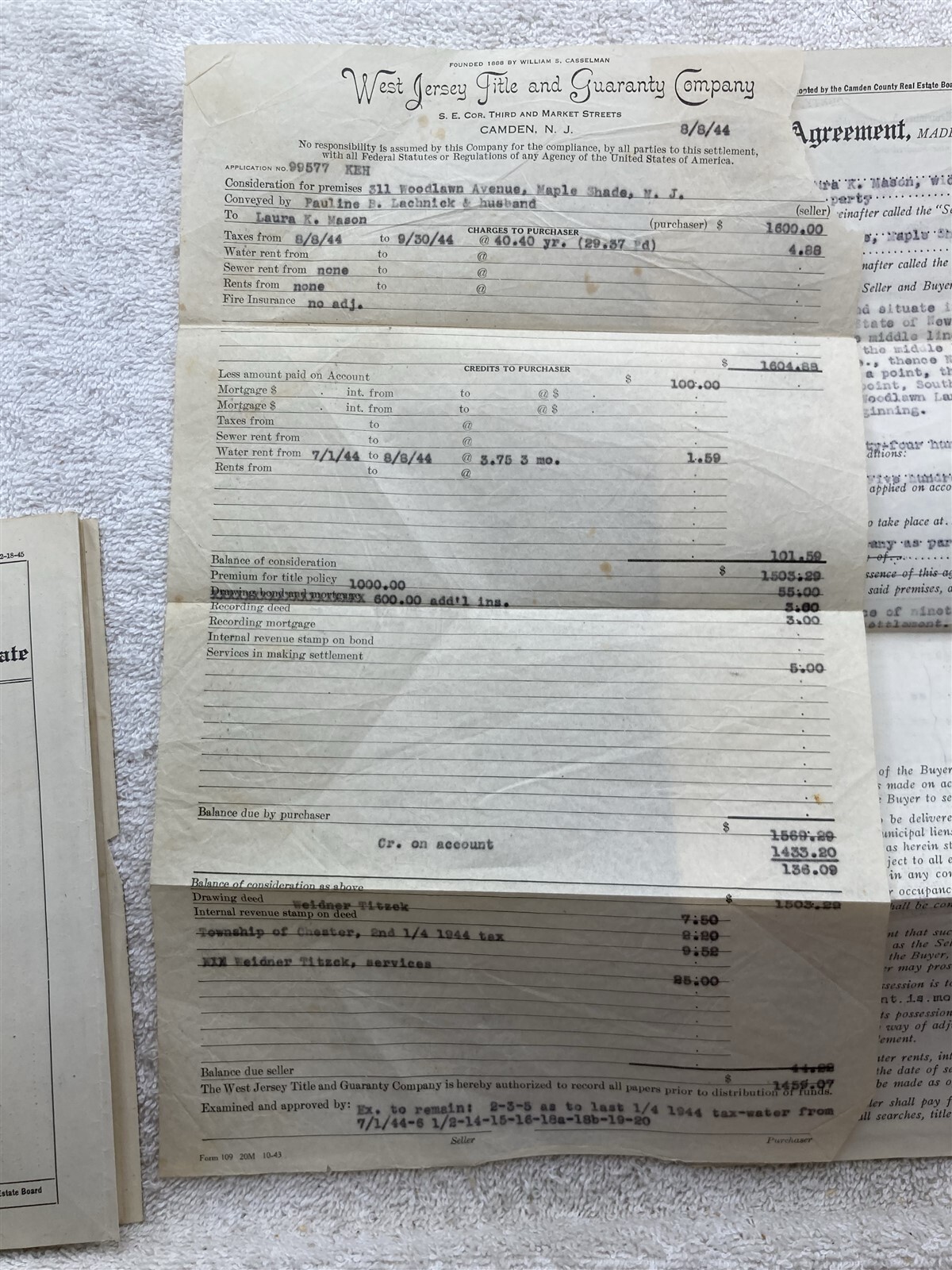 1944 Chester Township Burlington County NJ Woodlawn Lane Real Estate Documents