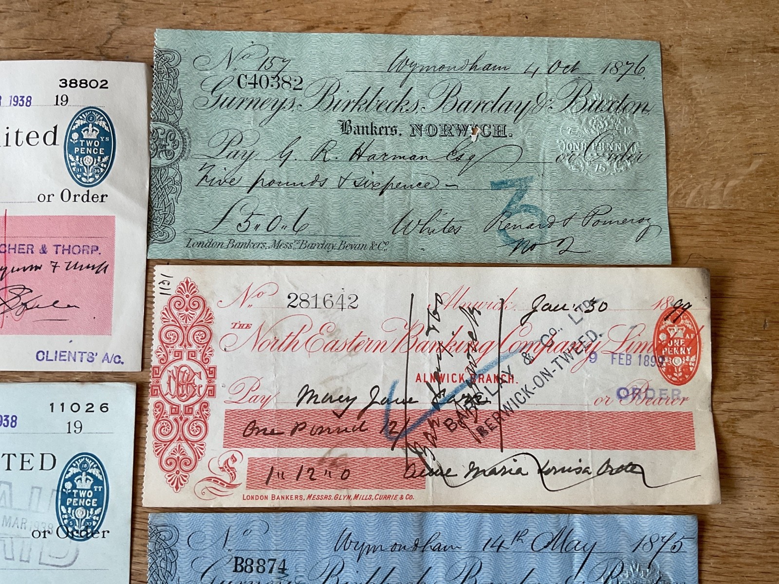 British vintage used cheques 6 items B5346