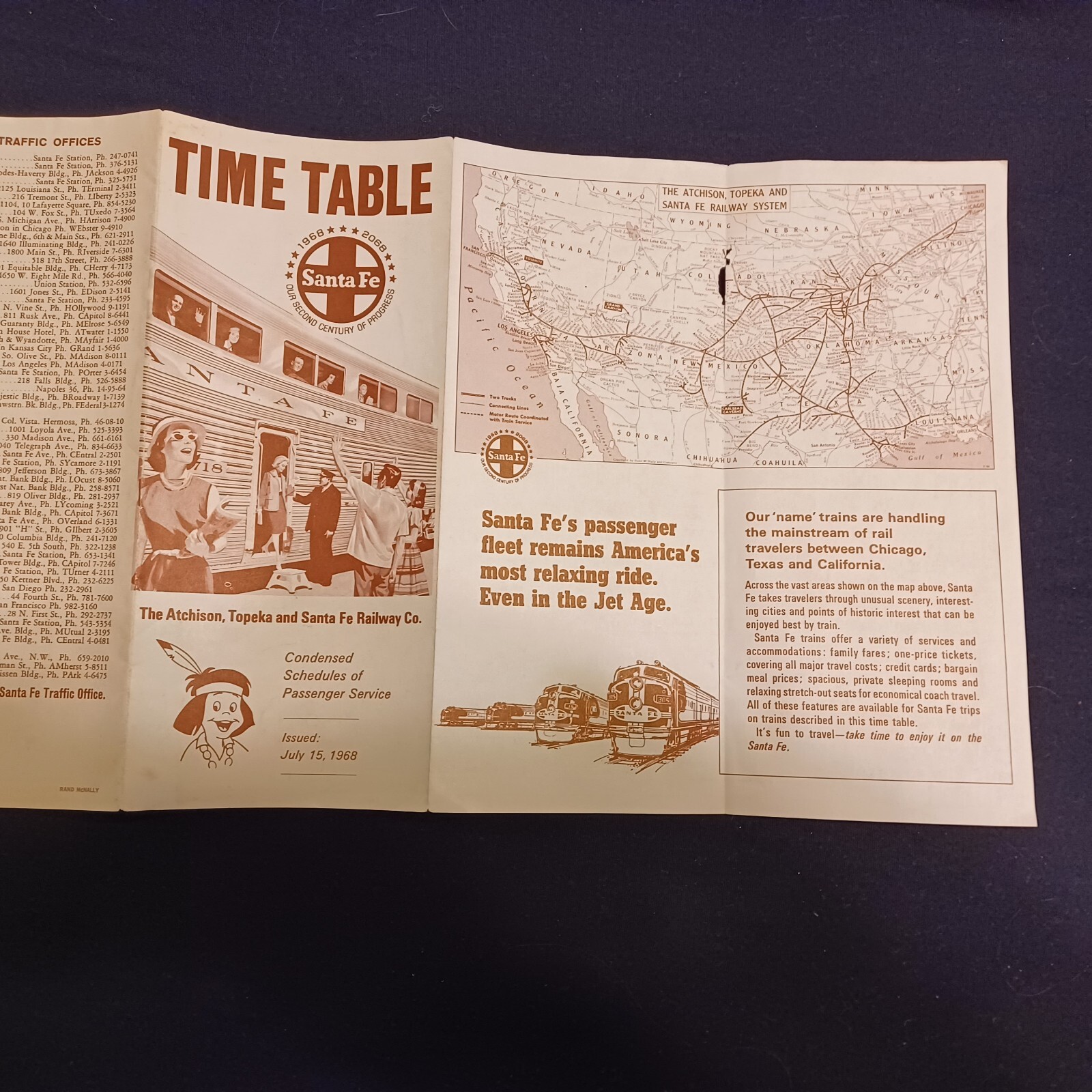 = SANTA FE TRAIN LINE TIME TABLE SCHEDULE JUNE 15 1968 PAPER PAMPHLET