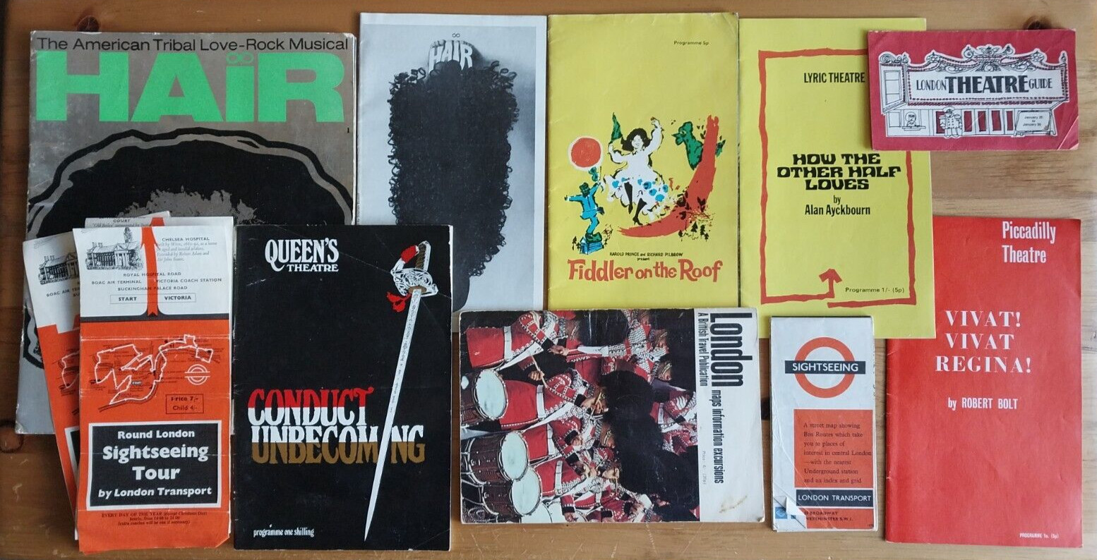 Six 1970s London UK Theatre Programs – Hair, Piccadilly, Lyric, Queens, etc