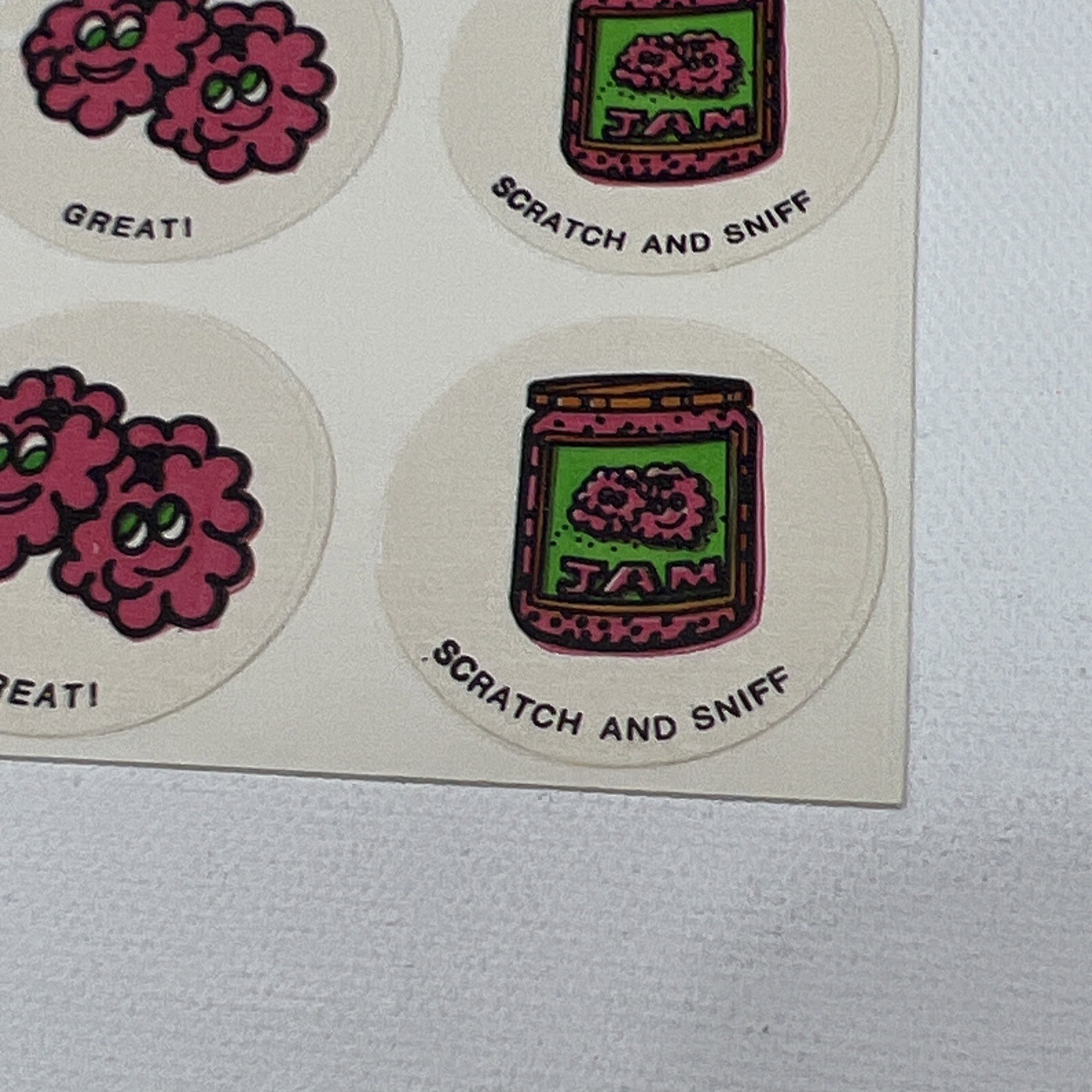 RARE Vintage Matte Scratch & Sniff Stickers 70’s Raspberries Raspberry Jam