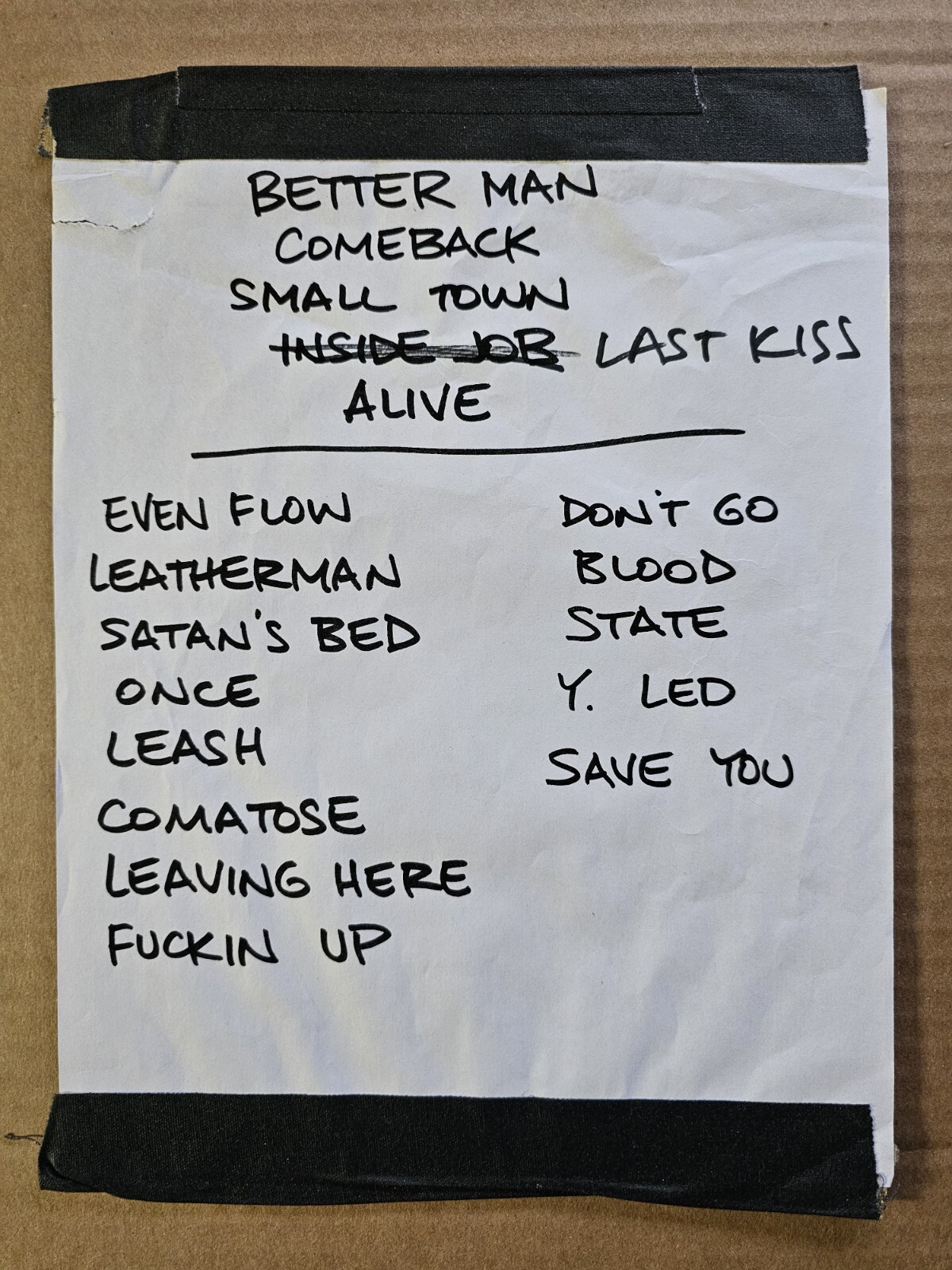 Eddie Vedder HAND WRITTEN “LAST KISS” Setlist Pearl Jam Concert ORIGINAL
