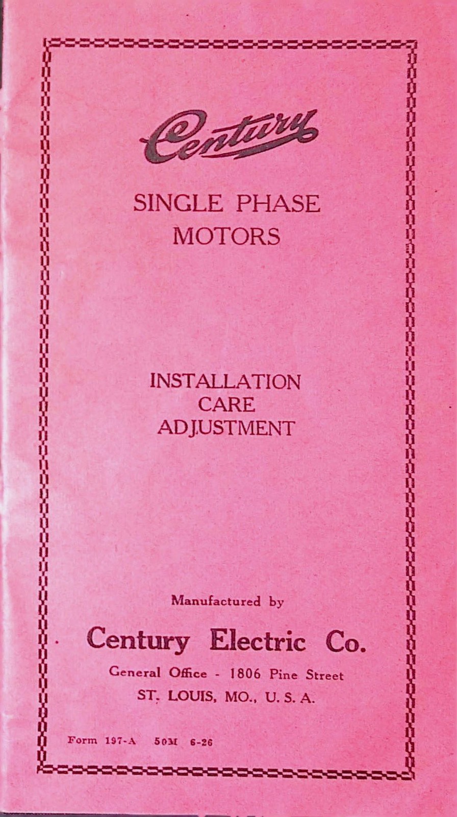 Century Electric Co. St. Louis Motor Data & Pulley Rule c. 1910s Manual