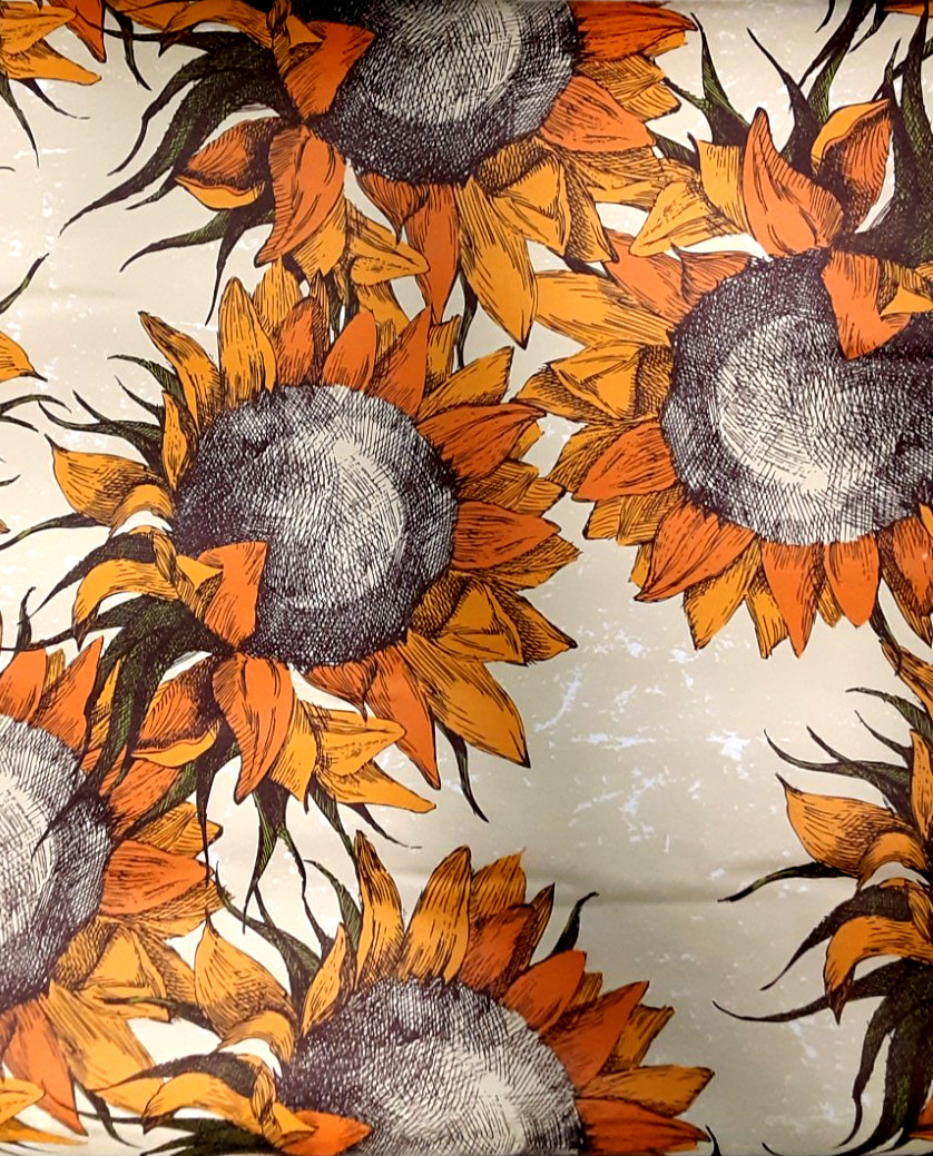 Orange 1970s SUNFLOWERS CONTACT SHELF LINER PAPER ROLL 17-1/2″ X Several Yards