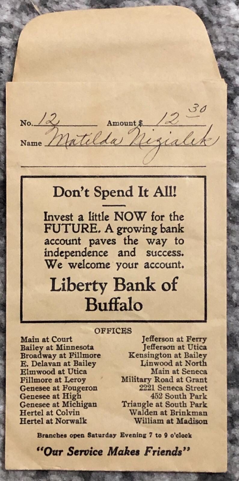 Vintage Envelope 1940’s Liberty Bank of Buffalo Building Pearl Street Original
