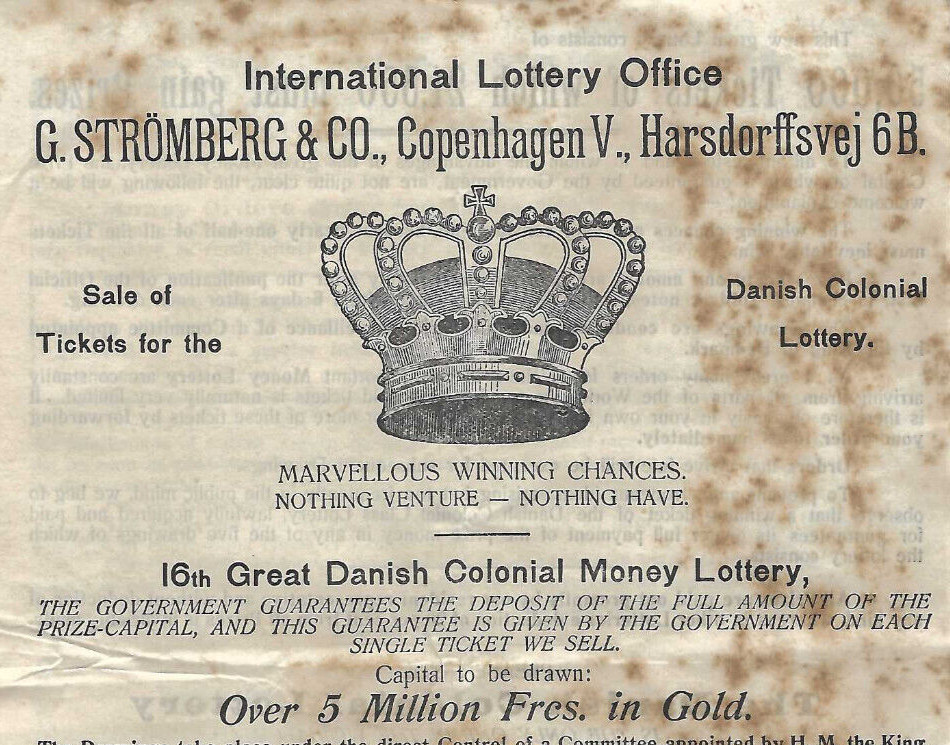 VTG 1914 ‘GREAT DANISH COLONIAL MONEY LOTTERY’ ADVERTISING BROCHURE~WIN $200,000
