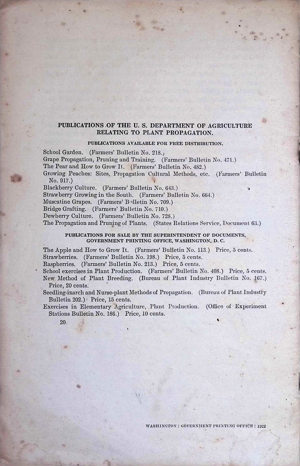 USDA Farmers’ Bulletin 157 Plant Propagation 1900 Pamphlet Softcover Agriculture
