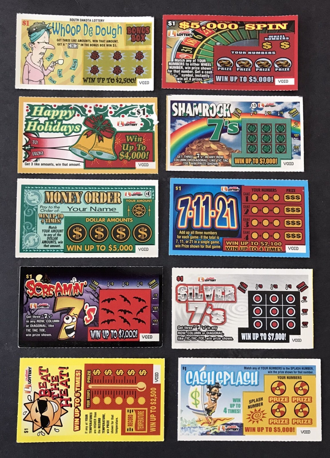 South Dakota Instant SV Lottery Tickets,1980s-early 2000s Lot B-4 ,no cash value