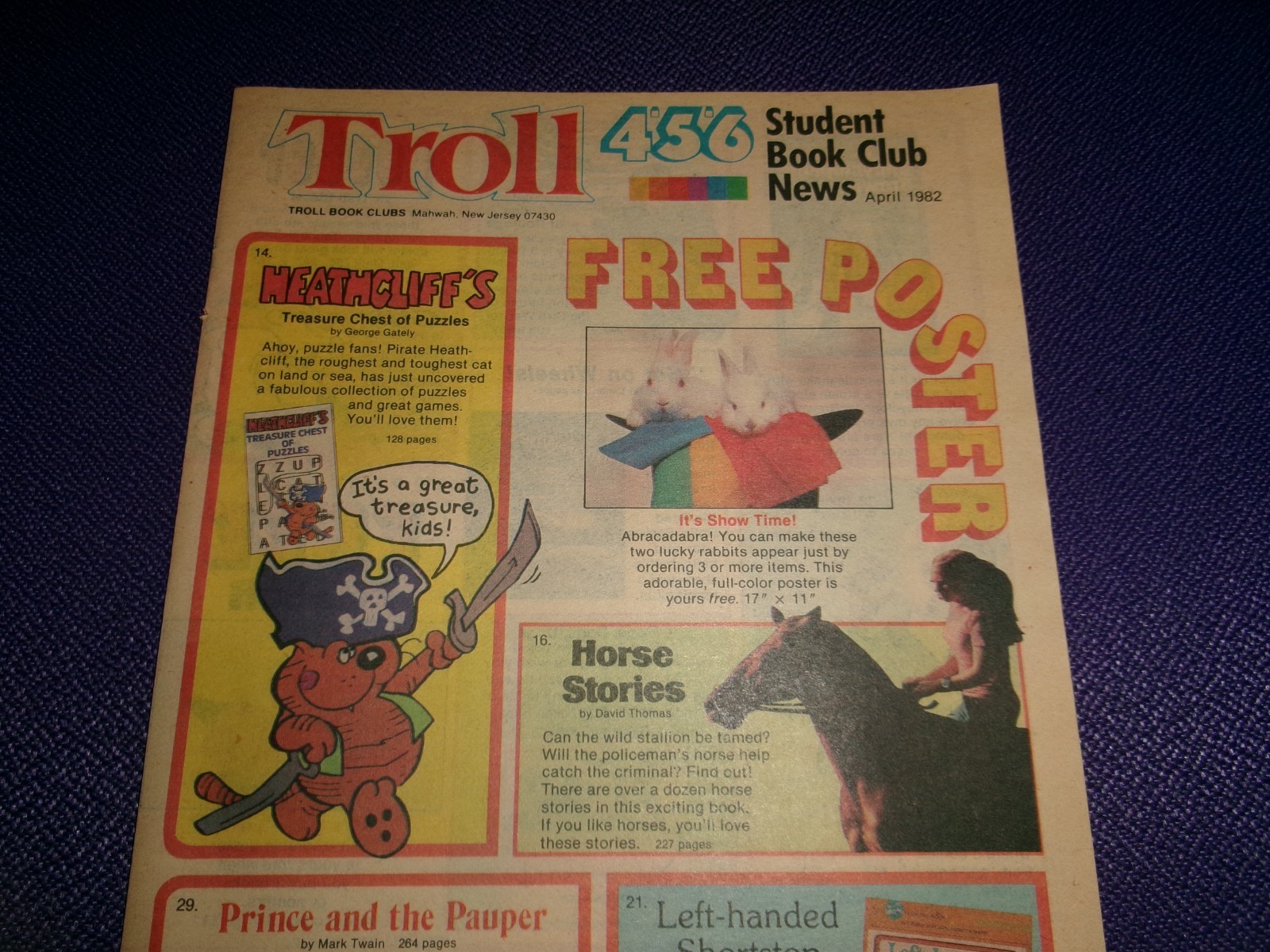 VTG April 1982 TROLL BOOK CLUBS Order Form : Heathcliff Garfield Snoopy UFOs +
