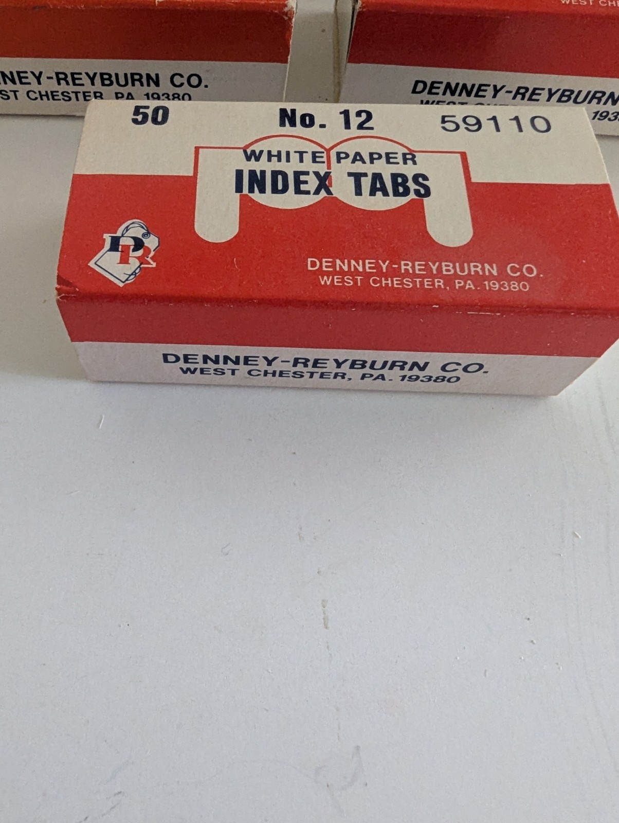 Vintage Denney-Reyburn Gummed White paper Index Tabs Office Labels 59110 USA NOS