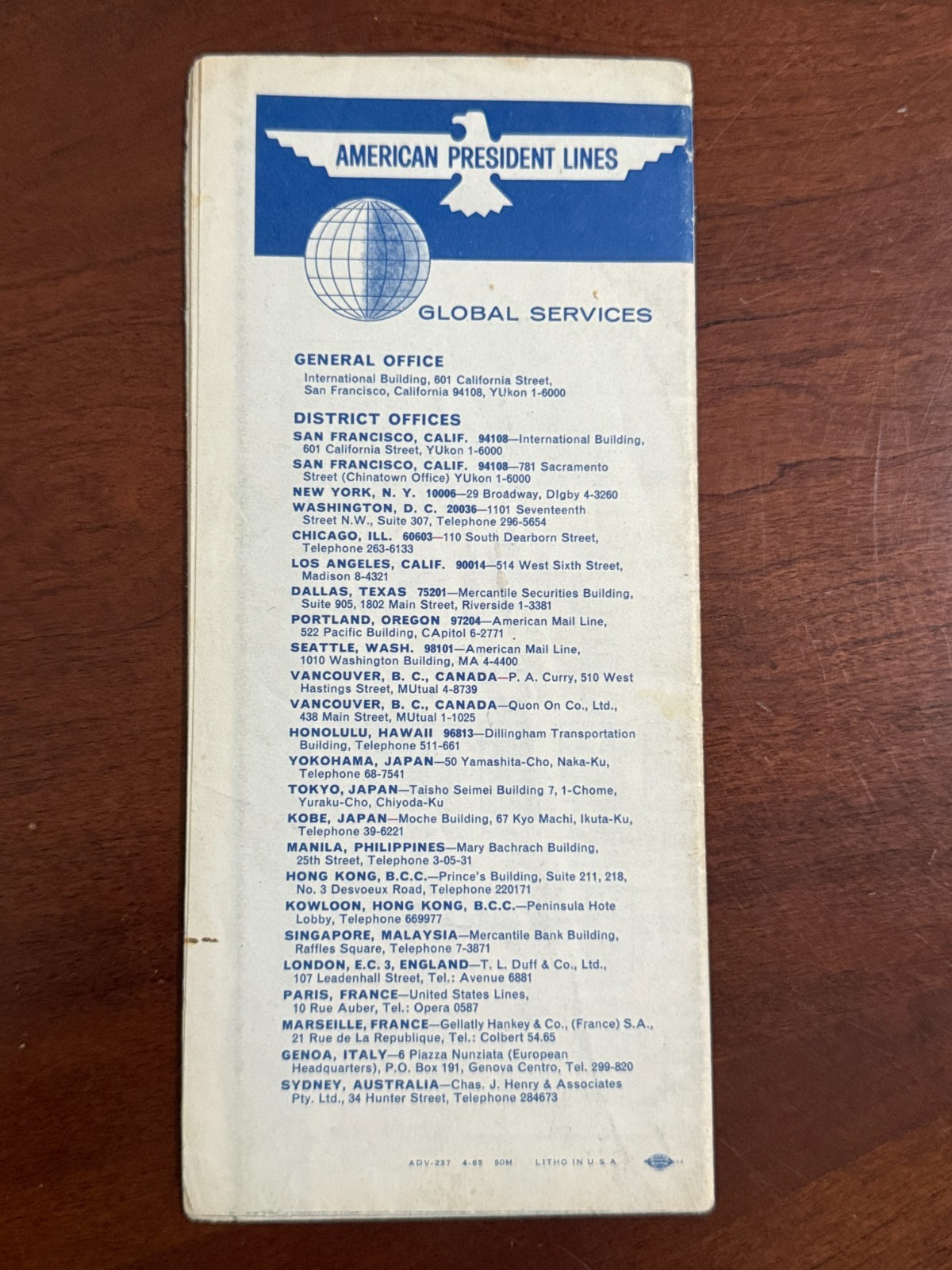 AMERICAN PRESIDENT LINES S.S Roosevelt Ship Cabin & Deck Plan Brochure 1965