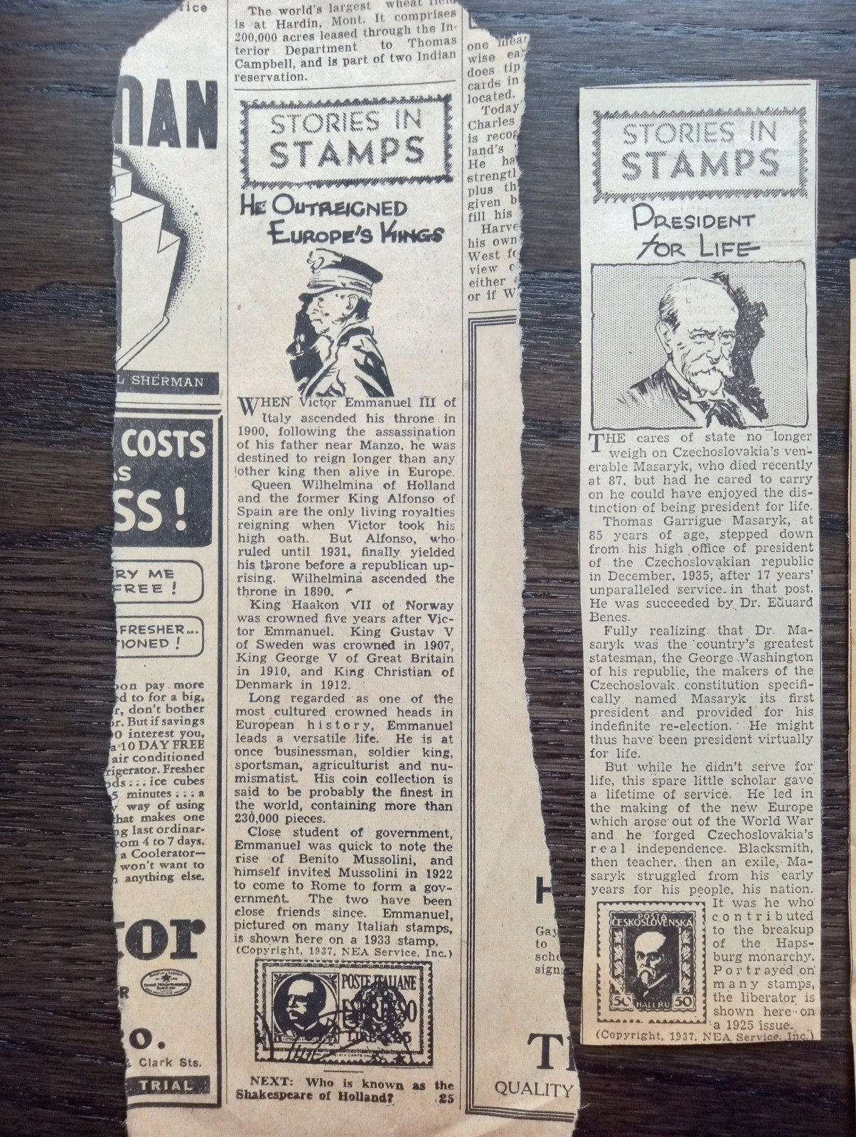 Vintage 1930’s Newspaper Clippings “Stories in Stamps” history of stamps postage